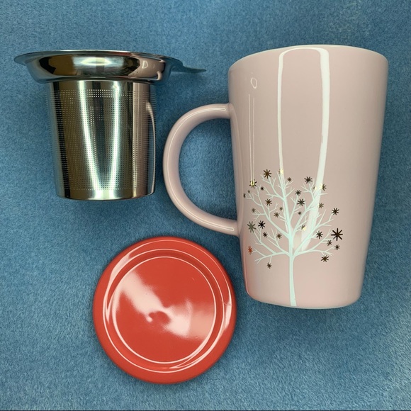 Davids tea Other - David's Tea Pink Nordic Tea Mug with white tree w/ lid &stainless steel infuser